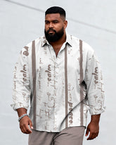 Big & Tall Men's Business Graffiti Alphabet Striped Print Long Sleeve Shirt Pants Set